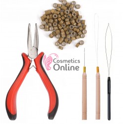 Set pentru extensii de par cu cleste SMR04G, 100 microring si accesorii, Blond Ash 52666